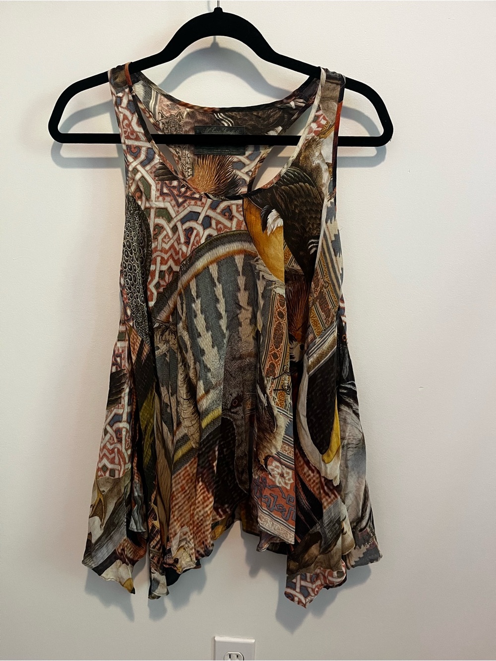 All Saints Multicolor Boho Patchwork Print Swing Tank 100% Silk